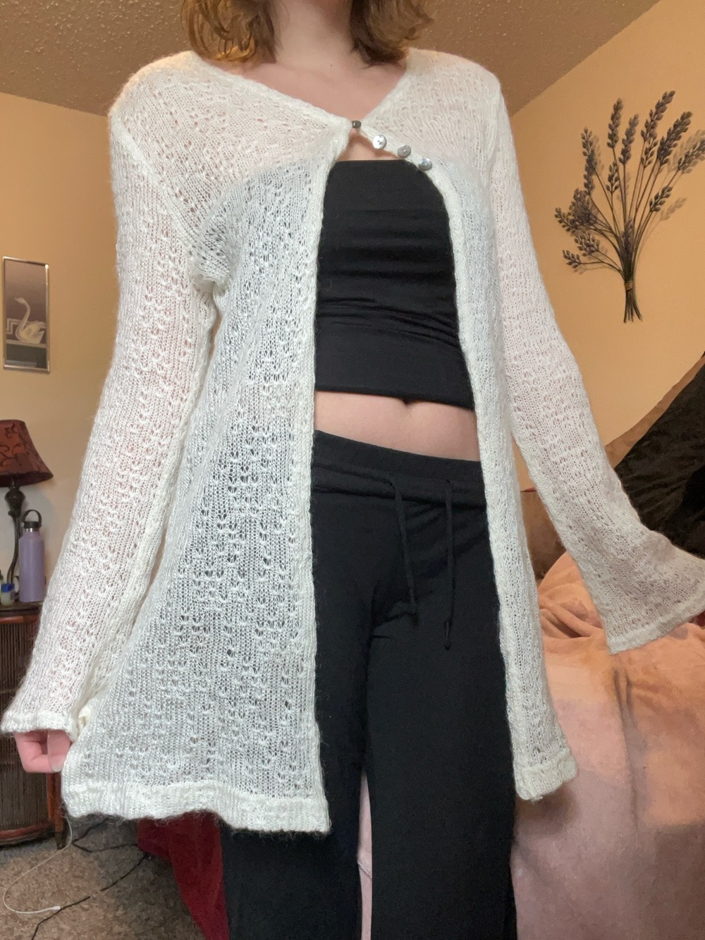 Eyeshadow knit cardigan with flared sleeves